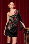 Kay Kay_Black Velvet Embroidery Asymmetric 3d Floral Dress _Online_at_Aza_Fashions