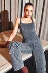 Kay Kay_Blue Denim, Cotton Rhinestones Square Neck Embellished Top And Pant Set _Online_at_Aza_Fashions