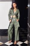 Buy_Kay Kay_Green Leather, Linen Collared Crop Top And Pant Set _at_Aza_Fashions