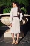 Shop Kay Kay Off White Leather, Polyester Lace Lined Trench Coat With Belt at Aza Fashions Shop_Kay Kay_Off White Leather, Polyester Lace Lined Trench Coat With Belt _at_Aza_Fashions