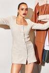 Shop_KAY KAY_White Tweed Woven Fur Square Textured Dress With Accents _Online_at_Aza_Fashions