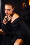 Shop_Kay Kay_Black Denim Sequins Off-shoulder Embellished Off Dress _Online_at_Aza_Fashions