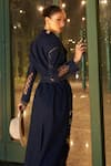 Kay Kay_Blue Denim Embroidery Crochet Patchwork Trench Coat _Online_at_Aza_Fashions