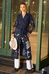 Buy_Kay Kay_Blue Denim Embroidery Crochet Patchwork Trench Coat _at_Aza_Fashions