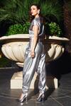 Buy Kay Kay Silver Leather Collared Crop Top And Balloon Pant Set Online at Aza Fashions Buy_Kay Kay_Silver Leather Collared Crop Top And Balloon Pant Set _Online_at_Aza_Fashions