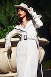 Buy_Kay Kay_White Leather Studs Solid Trench Coat _Online_at_Aza_Fashions