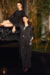 KAY KAY_Black Denim Rhinestones Collared Embellished Set _at_Aza_Fashions