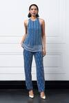 Buy_Kay Kay_Blue Georgette Pearls, Stones Round Neck Embroidered Top And Pant Set _at_Aza_Fashions