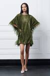 Buy_Kay Kay_Green Net Sequins, Fringe Round Neck Embroidered Kaftan Dress _at_Aza_Fashions