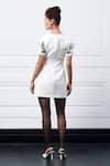 Shop_Kay Kay_Off White Modal, Cotton Sequins, Beads Round Floral Embroidered Short Dress _at_Aza_Fashions
