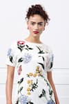 Kay Kay_Off White Modal, Cotton Sequins, Beads Round Floral Embroidered Short Dress _Online_at_Aza_Fashions