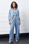 Buy_Kay Kay_Blue Denim Stones Round Neck Embellished Top And Pant Set _at_Aza_Fashions
