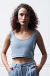 Buy_Kay Kay_Blue Denim Stones Round Neck Embellished Top And Pant Set _Online_at_Aza_Fashions