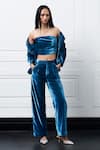 Buy_Kay Kay_Blue Velvet, Polyester Blazer And Pant Set _at_Aza_Fashions