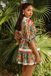 KAY KAY_Multi Color Cotton Print Floral High Neck Short Dress With Puffed Sleeves _Online_at_Aza_Fashions