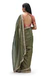 Shop_Mimamsaa_Green Tissue, Silk Sequins Asymmetric Olive Metallic Saree And Blouse _at_Aza_Fashions