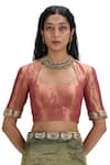 Buy_Mimamsaa_Green Tissue, Silk Sequins Asymmetric Olive Metallic Saree And Blouse _Online_at_Aza_Fashions