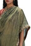 Mimamsaa_Green Tissue, Silk Sequins Asymmetric Olive Metallic Saree And Blouse _at_Aza_Fashions