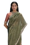 Buy_Mimamsaa_Green Tissue, Silk Sequins Asymmetric Olive Metallic Saree And Blouse 