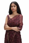 Mimamsaa_Pink Velvet, Organza Embroidery, Sequins Polo Floral Printed Saree With Blouse _at_Aza_Fashions