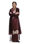 Buy_Mimamsaa_Burgundy Velvet Woven Trench Coat _at_Aza_Fashions