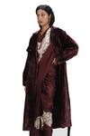 Mimamsaa_Burgundy Velvet Woven Trench Coat _Online_at_Aza_Fashions