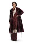 Buy_Mimamsaa_Burgundy Velvet Woven Trench Coat _Online_at_Aza_Fashions