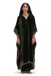 Buy_Mimamsaa_Green Velvet Sequins V-neck Embroidered Kaftan Set _at_Aza_Fashions