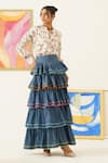 Buy_Sunandini_White Top 91% Viscose And 9% Wool Printed Lace Floral Vine & Circular Skirt _at_Aza_Fashions