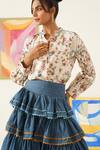 Sunandini_White Top 91% Viscose And 9% Wool Printed Lace Floral Vine & Circular Skirt _at_Aza_Fashions