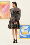 Shop_Sunandini_Black Viscose, Wool Mandarin Collar Floral Bloom Print Dress _at_Aza_Fashions