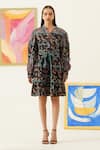 Shop_Sunandini_Black Viscose, Wool Mandarin Collar Floral Bloom Print Dress _Online_at_Aza_Fashions