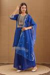 Buy_Samyukta Singhania_Blue Georgette, Organza Sequins, Embroidery, Gota And Dori Work Kurta Palazzo Set_at_Aza_Fashions