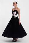 Gauri & Nainika_Black Velvet Embroidery Sweetheart Neck Botanical Maxi Dress _Online_at_Aza_Fashions