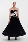 Buy_Gauri & Nainika_Black Velvet Embroidery Sweetheart Neck Botanical Maxi Dress _Online_at_Aza_Fashions