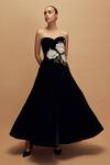 Buy_Gauri & Nainika_Black Velvet Embroidery Sweetheart Neck Botanical Maxi Dress _at_Aza_Fashions