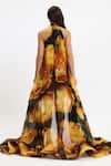 Shop_Gauri & Nainika_Yellow Chiffon Ruffles Halter Neck Asymmetric Peonies Bloom Dress _at_Aza_Fashions