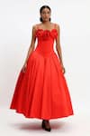 Buy_Gauri & Nainika_Red Cotton Fabric Flowers Square Neck Rose Embellished Maxi Dress _at_Aza_Fashions