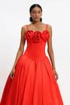 Buy_Gauri & Nainika_Red Cotton Fabric Flowers Square Neck Rose Embellished Maxi Dress _Online_at_Aza_Fashions