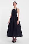 Gauri & Nainika_Black Cotton Crystals Halter Neck Embroidered Midi Dress _Online_at_Aza_Fashions