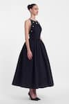 Buy_Gauri & Nainika_Black Cotton Crystals Halter Neck Embroidered Midi Dress _Online_at_Aza_Fashions