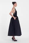 Shop_Gauri & Nainika_Black Cotton Crystals Halter Neck Embroidered Midi Dress _Online_at_Aza_Fashions