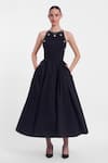 Buy_Gauri & Nainika_Black Cotton Crystals Halter Neck Embroidered Midi Dress _at_Aza_Fashions