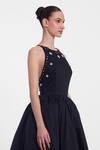 Gauri & Nainika_Black Cotton Crystals Halter Neck Embroidered Midi Dress _at_Aza_Fashions