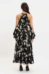 Shop_Gauri & Nainika_Black Chiffon Ribbons Halter Neck Floral Cold Shoulder Midi Dress _at_Aza_Fashions
