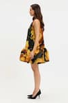 Gauri & Nainika_Yellow Chiffon Ruffles High Neck Peonies Bloom Trapeze Dress _Online_at_Aza_Fashions