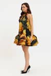 Buy_Gauri & Nainika_Yellow Chiffon Ruffles High Neck Peonies Bloom Trapeze Dress _Online_at_Aza_Fashions