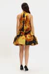 Shop_Gauri & Nainika_Yellow Chiffon Ruffles High Neck Peonies Bloom Trapeze Dress _at_Aza_Fashions