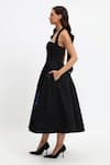 Shop_Gauri & Nainika_Black Cotton Embroidery Sweetheart Neck Botanical Midi Dress _at_Aza_Fashions