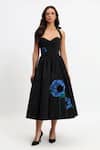 Buy_Gauri & Nainika_Black Cotton Embroidery Sweetheart Neck Botanical Midi Dress _at_Aza_Fashions